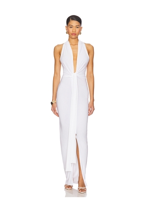 Norma Kamali Tie Front Halter Gown in White. Size M. Also in L, XL.