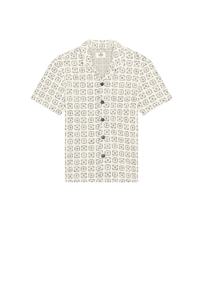 Marine Layer Archive Cam Jacquard Resort Shirt in Beige. Size S. Also in M.