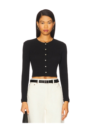LESET Pointelle Crop Cardigan in Black. Size M. Also in XS, S, L.