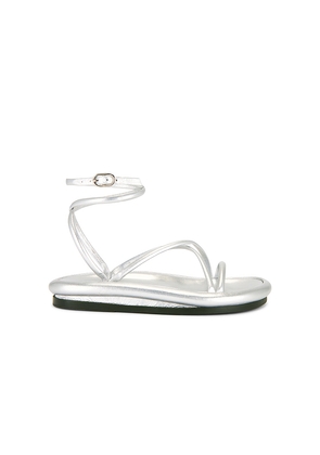 Nora Lozza Chunky Slim Sandal in Metallic Silver. Size 7. Also in 6, 8, 9.