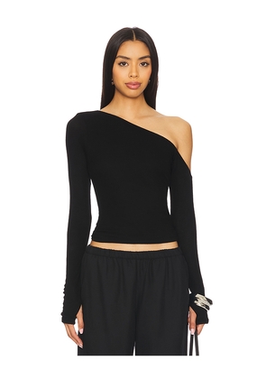 Michael Lauren Magdaleno Long Sleeve Asymmetrical Fitted Cold Shoulder Top in Black. Size M. Also in S, L.