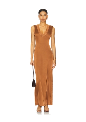 LIONESS Simi Maxi Dress in Cognac. Size M. Also in S, L.