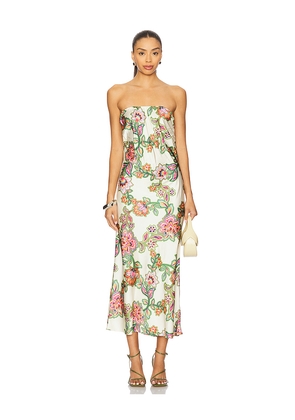 MISA Los Angeles Thara Dress in Cream,Green. Size L. Also in M, XL.