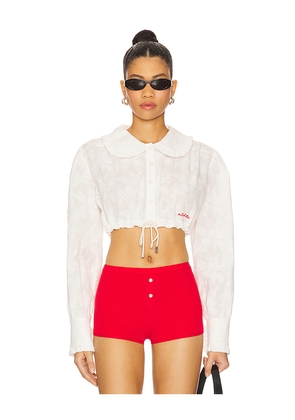 Milkwhite Crop Shirt With Collar in White. Size M. Also in L.