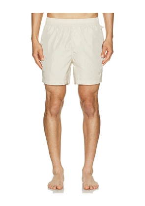 onia Nylon Crinkle 5 Swim Trunk in Light Grey. Size M. Also in L, S.