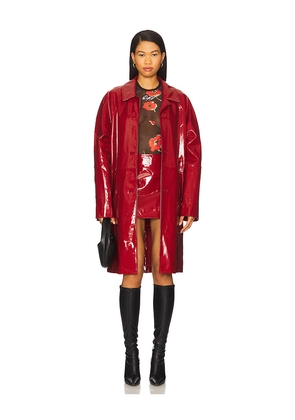 Moschino Jeans Leather Long Overcoat in Red. Size 38. Also in 36, 40.