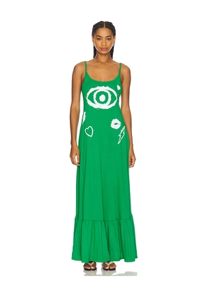 Lauren Moshi Beatrix Painted Evil Eye Dress in Green. Size M. Also in S, XL.