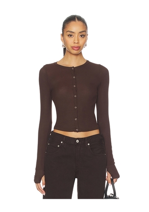 Michael Lauren Vesca Snap Front Tee in Brown. Size M. Also in S, XS, L, XL.