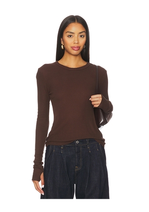 Michael Lauren Axl Long Sleeve Crop Fitted Top in Brown. Size M. Also in S, XS, XL.