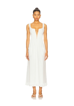 Mirror Palais Pin Tuck Eyelet Dress in White. Size M. Also in S, L.