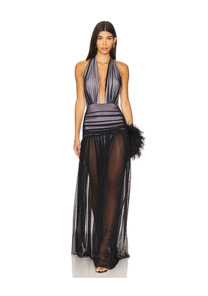 Norma Kamali Halter Shirred Gown in Black,Charcoal. Size M. Also in L, XL.