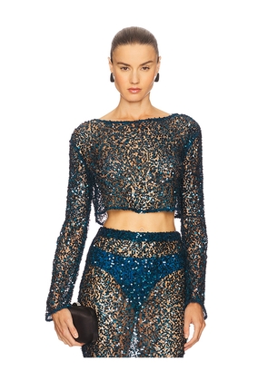 Lapointe Net Paillette Top in Teal. Size M. Also in XS, S, L.