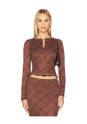 Line & Dot Richard Plaid Button Down Top in Brown. Size M. Also in S, XS, L.