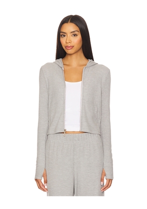 Michael Lauren Aris Fitted Crop Zip Up Hoodie in Grey. Size M. Also in S, XS, XL.
