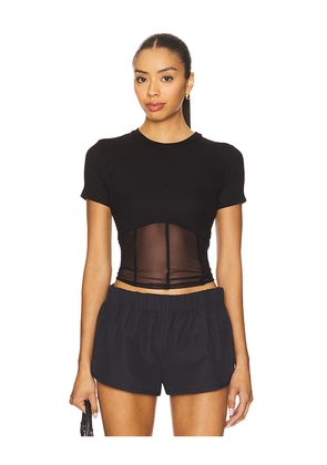 Michael Lauren Ember Rib Mesh Corset Tee in Black. Size S. Also in L, XS.