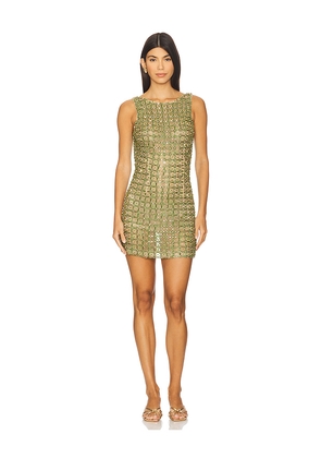 LA FUORI Claudia Green Crystal Mini Dress in Green. Size L. Also in M, S.