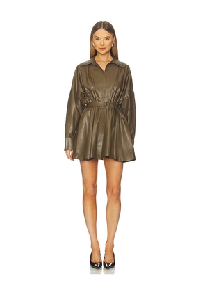 Norma Kamali Super Oversized Boyfriend Shirt Flared Mini Dress in Olive. Size L. Also in XS, S, M.