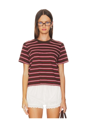 La Ligne Multi Striped Boyfriend Tee in Brown,Red. Size L. Also in S, XS, M.
