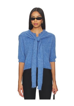 Monse Cropped Polo Knit Top With Scarf in Blue. Size M. Also in S, XS, L.