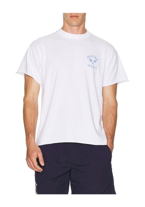 Oyster Court Undone Edge T-Shirt in White. Size M. Also in L.