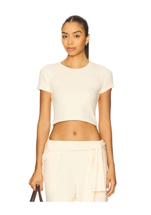 LESET Lauren Crop Slim Fit Tee in Cream. Size M. Also in S, L.