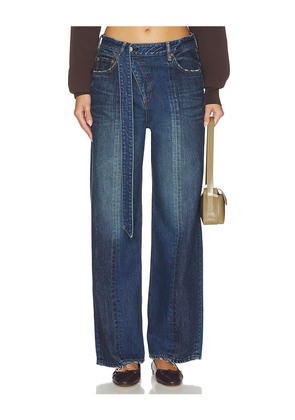 Moussy Vintage Tioga Belt Design Straight Jeans in Blue. Size 25. Also in 24, 26, 27, 28, 30.