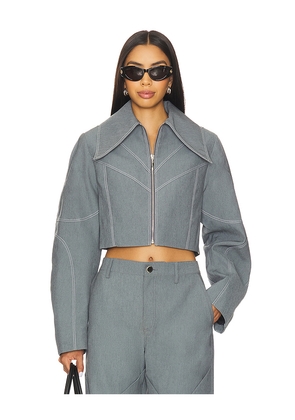 Kate Barton Specialty Denim Paneled Jacket in Grey. Size 2. Also in 0, 4, 6.