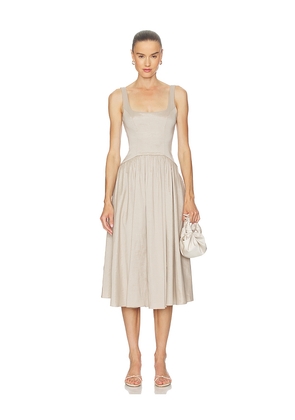 L'Academie by Marianna Maricel Midi Dress in Taupe. Size M. Also in XXS, XS, S, L, XL.