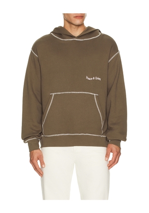 Museum of Peace and Quiet Wordmark Reverse Stitched Hoodie in Brown. Size M. Also in S, L, XL/1X.