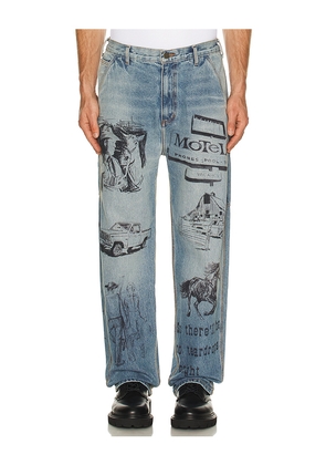 ONE OF THESE DAYS All Over Print Painters Pant in Blue. Size XL/1X. Also in S.