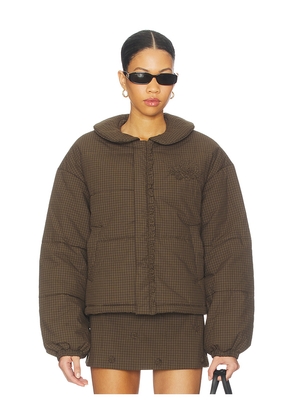 My Mum Made It Rosette Puffer Jacket in Brown. Size XL/XXL. Also in M/L.