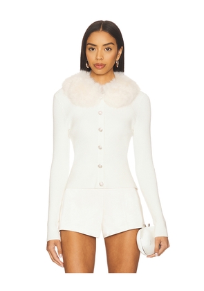MAJORELLE Cici Faux Fur Collar Cardigan in Ivory. Size M. Also in S.