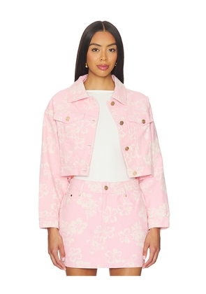 Kulani Kinis Pixie Cropped Denim Jacket in Pink. Size M. Also in S, XS, L.