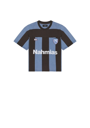 Nahmias Soccer Jersey in Blue. Size XL/1X. Also in L.