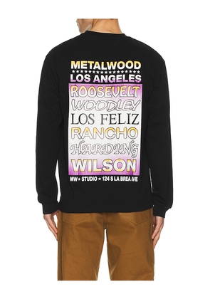 Metalwood Studio Flyer Long Sleeve Tee in Black. Size M. Also in S, L, XL/1X.