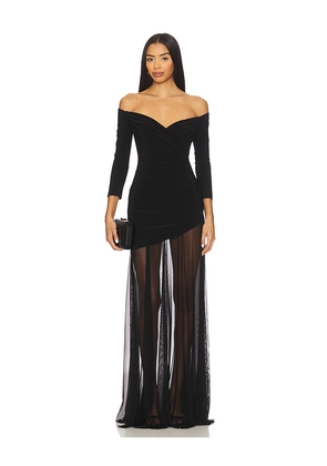 Norma Kamali Off Shoulder Sweetheart Combo Flared Gown in Black. Size L. Also in XS, S, M.