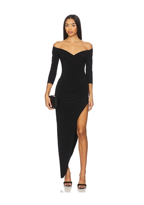 Norma Kamali Off Shoulder Sweetheart Side Drape Gown in Black. Size M. Also in XS, S.