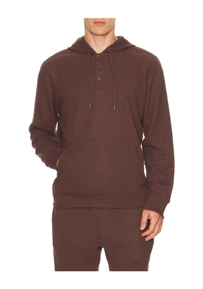 onia Waffle Half Button Hoodie in Brown. Size M. Also in L, S, XL/1X.