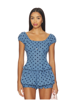 Lisa Says Gah Pat Top in Blue. Size M. Also in S, XS, XL, XXL.