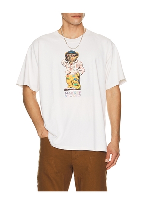Market Folk Fitted Bear Tee in White. Size M. Also in S, L, XL/1X.