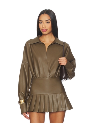 Norma Kamali Super Oversized Boyfriend Shirt Bodysuit in Dark Green. Size M. Also in XXS, XS, S, L.