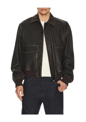 Le17Septembre Distressed Leather Bomber Jacket in Brown. Size 46. Also in 52.