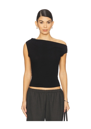 LESET Lauren Ruched Asymmetrical Shoulder Top in Black. Size M. Also in XS, S, L, XL.