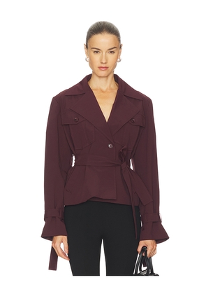 LAMARQUE Quinn Cropped Trench Coat in Burgundy. Size L. Also in M, S, XS.