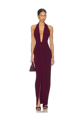Norma Kamali x REVOLVE Tie Front Halter Gown in Wine. Size M. Also in XXS, S, L, XL.