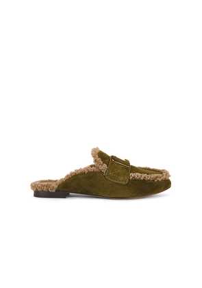 Lola Cruz Shearling Loafer in Green. Size 38. Also in 39, 41.