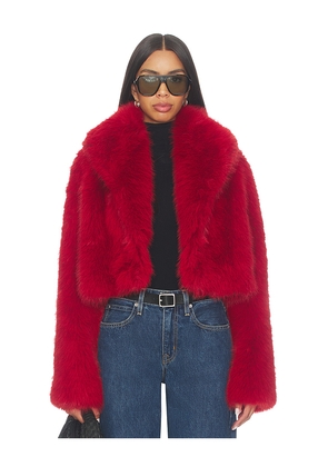 Nakedvice The Delaney Cropped Fur Jacket in Red. Size L. Also in M, S, XS.