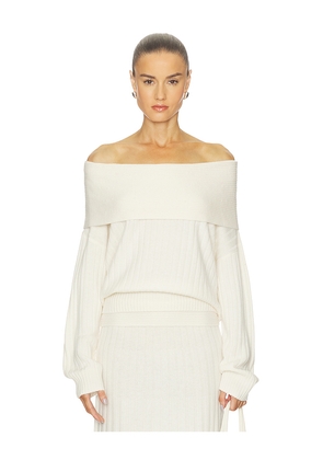 NAADAM Premium Cashmino Ribbed Draped Top in White. Size S. Also in M.