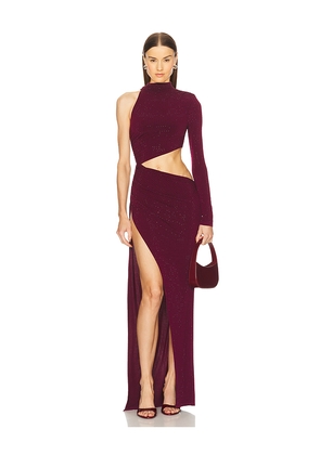 Michael Costello x REVOLVE Toscana Rhinestone Maxi Dress in Burgundy. Size M. Also in XXS, XS, S, L, XL.