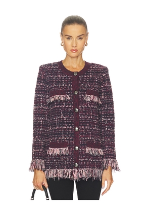 L'AGENCE Kastoria Fringe Trim Cardi in Wine,Pink. Size M. Also in XS, S, L, XL.